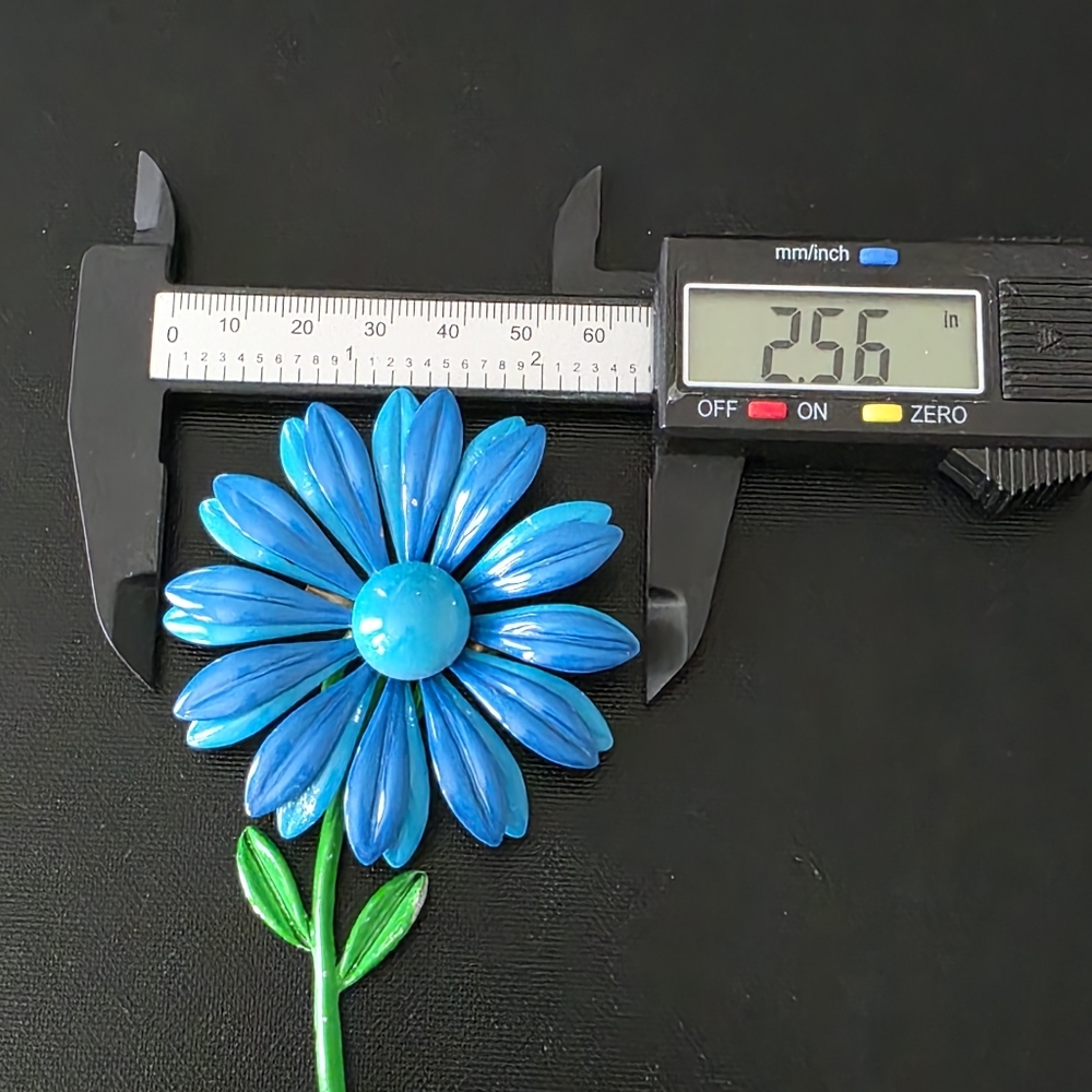 VTG Large Blue Green Pop Mod Enamel Metal Flower Brooch Spring - Picture 7 of 7